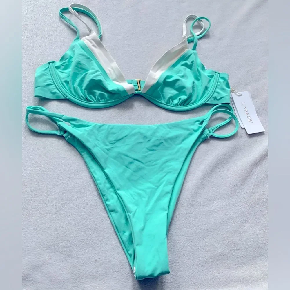 L*Space Bikini Set Fused Zendaya Top & Wilder Bottom Size Large Bathing Suit